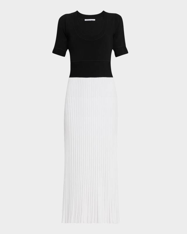 Short-Sleeve Pleated Knit Midi Ballet Dress